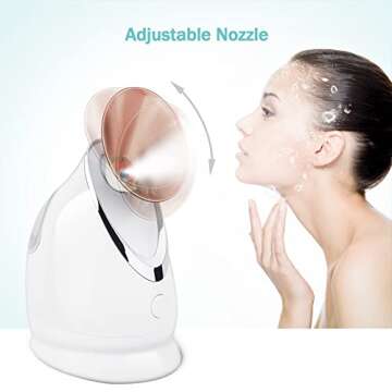 EZBASICS Facial Steamer Ionic Face Steamer for Home Facial, Warm Mist Humidifier Atomizer for Face Sauna Spa Sinuses Moisturizing, Unclogs Pores, 1 Pack + 5 Stainless Steel Skin Kit Warm Pink