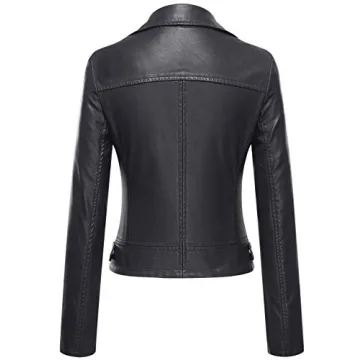 Tanming Womenâ€™s Short Faux Leather Moto Jacket