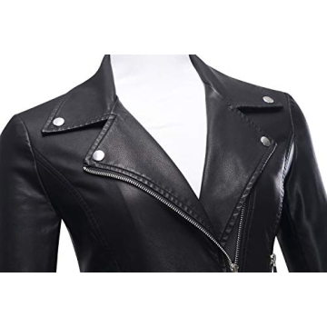 Tanming Womenâ€™s Short Faux Leather Moto Jacket