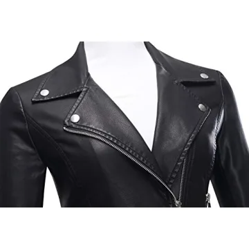 Tanming Womenâ€™s Short Faux Leather Moto Jacket