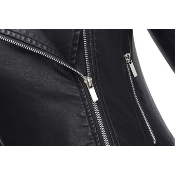 Tanming Womenâ€™s Short Faux Leather Moto Jacket