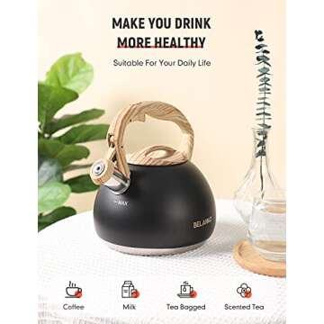 Tea Kettle, BELANKO 102 OZ / 3 Liter Whistling Tea Kettle, Tea Pots for Stove Top Food Grade Stainle...