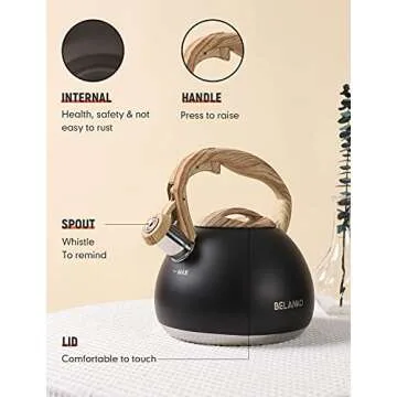 BELANKO Whistling Tea Kettle 3 Liter Food-Grade Stainless Steel
