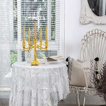 FANWNKI 5-Candle Metal Candelabra 10.3 Inch Tall Candlestick Candle Holders for Home Decor Wedding Christmas Church Halloween Party, Gold Tulip