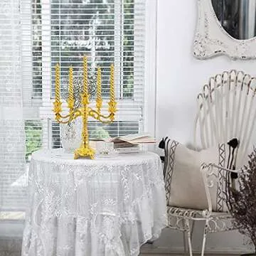 FANWNKI 5-Candle Metal Candelabra 10.3 Inch Tall Candlestick Candle Holders for Home Decor Wedding Christmas Church Halloween Party, Gold Tulip