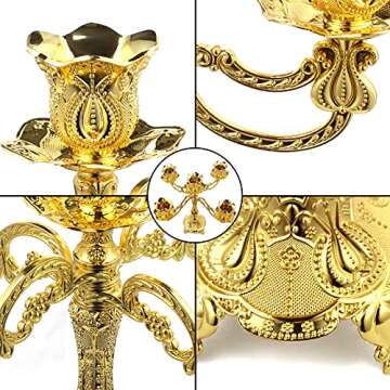FANWNKI 5-Candle Metal Candelabra 10.3 Inch Tall Candlestick Candle Holders for Home Decor Wedding Christmas Church Halloween Party, Gold Tulip