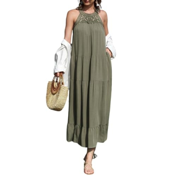 Dokotoo Womens Maxi Dresses Floral Lace Sleeveless Keyhole Flowy Vacation Dresses 2024 Spring Summer...