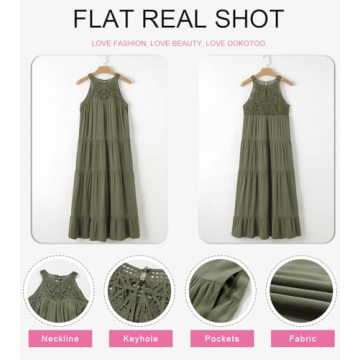 Dokotoo Womens Maxi Dresses Floral Lace Sleeveless Keyhole Flowy Vacation Dresses 2024 Spring Summer Beach Coverup Dresses Casual Halter Sun Dress Green Medium