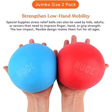 Special Supplies 2 Huge Giant Stress Balls for Kids Adults, Jumbo Size 2 Pack, Colorful and Squishy Sensory Toys with Soft, Squeezable Fill, Low Dexterity and Anxiety Therapy