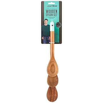 Jamie Oliver Wooden Serving Spoons - Cooking Utensils for Baking, Mixing and Serving - Set of 3