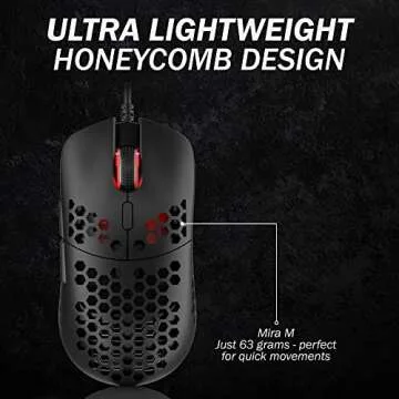 HK Gaming Mira M Ultra Lightweight RGB Gaming Mouse | Honeycomb Shell | 63 Grams | max 12000 cpi | USB Wired | 6 programmable Buttons | On-Board Memory | Anti Slip Grips | Mira-M Black