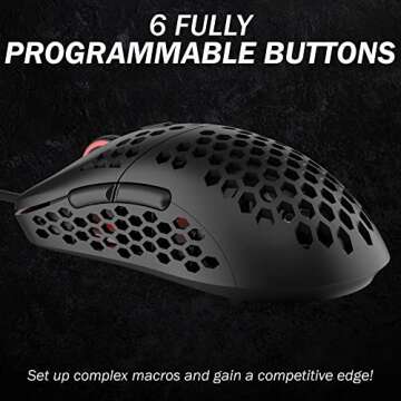 HK Gaming Mira M Ultra Lightweight RGB Gaming Mouse | Honeycomb Shell | 63 Grams | max 12000 cpi | USB Wired | 6 programmable Buttons | On-Board Memory | Anti Slip Grips | Mira-M Black