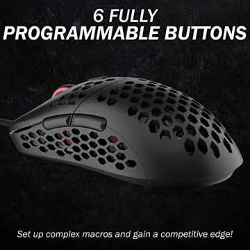 HK Gaming Mira M Ultra Lightweight RGB Gaming Mouse | Honeycomb Shell | 63 Grams | max 12000 cpi | USB Wired | 6 programmable Buttons | On-Board Memory | Anti Slip Grips | Mira-M Black
