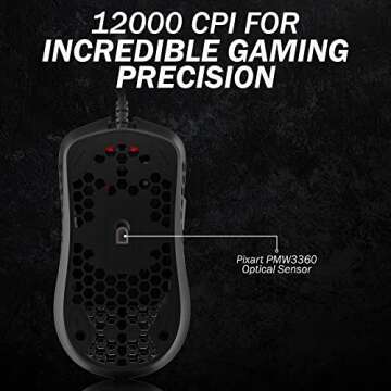 HK Gaming Mira M Ultra Lightweight RGB Gaming Mouse | Honeycomb Shell | 63 Grams | max 12000 cpi | USB Wired | 6 programmable Buttons | On-Board Memory | Anti Slip Grips | Mira-M Black