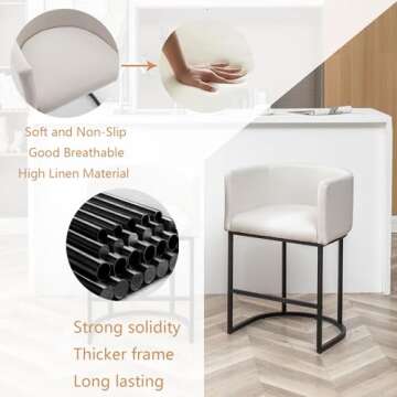 Riknuxi 25" Counter Height Bar Stools Set of 2, Modern Bar Stool with Back, Barrel Bar Chairs with M...