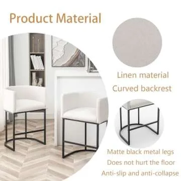 Riknuxi 25" Counter Height Bar Stools Set of 2, Modern Bar Stool with Back, Barrel Bar Chairs with Metal Frames, Upholstered Barstools for Kitchen Island, Pub, Club (Beige)