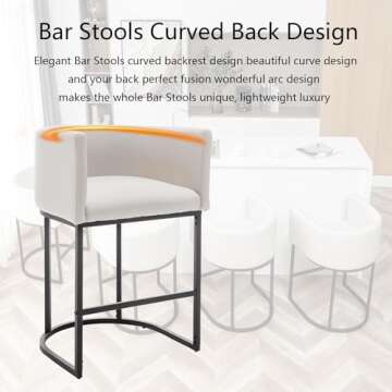 Riknuxi 25" Counter Height Bar Stools Set of 2, Modern Bar Stool with Back, Barrel Bar Chairs with Metal Frames, Upholstered Barstools for Kitchen Island, Pub, Club (Beige)
