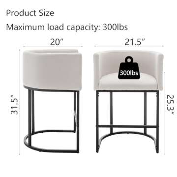Riknuxi 25" Counter Height Bar Stools Set of 2, Modern Bar Stool with Back, Barrel Bar Chairs with Metal Frames, Upholstered Barstools for Kitchen Island, Pub, Club (Beige)