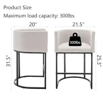 Riknuxi 25" Counter Height Bar Stools Set of 2, Modern Bar Stool with Back, Barrel Bar Chairs with Metal Frames, Upholstered Barstools for Kitchen Island, Pub, Club (Beige)