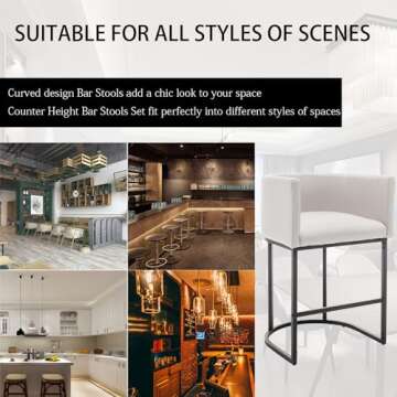 Riknuxi 25" Counter Height Bar Stools Set of 2, Modern Bar Stool with Back, Barrel Bar Chairs with Metal Frames, Upholstered Barstools for Kitchen Island, Pub, Club (Beige)