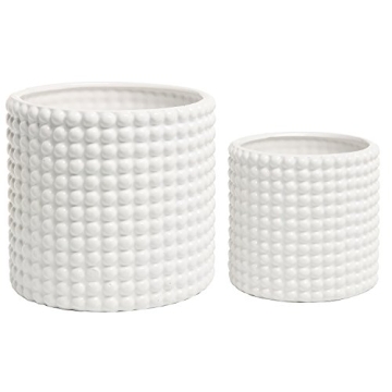 MyGift 6 Inch Ceramic Round Planter Pot, Set of 2 Vintage-Style White Ceramic Flower Pots, Indoor Ho...