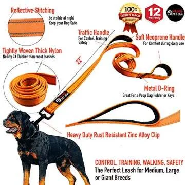 Primal Pet Gear Dog Leash 6ft Long,Traffic Padded Two Handle,Heavy Duty,Reflective Double Handles Le...