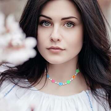 KELAIEN 6PCS Y2k Necklace Smiley Face Flower Choker Necklace for Women Colorful Beads Boho Choker Necklace Cute Y2k Choker Necklace Set for Teen Girls