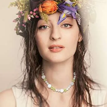 KELAIEN 6PCS Y2k Necklace Smiley Face Flower Choker Necklace for Women Colorful Beads Boho Choker Necklace Cute Y2k Choker Necklace Set for Teen Girls