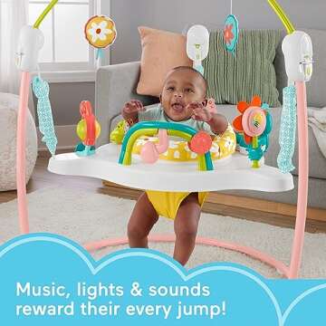 Fisher-Price Baby Bouncer Activity Center Blooming Fun Jumperoo with Music Lights and Developmental ...