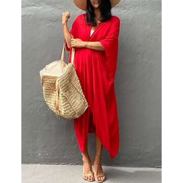 Bsubseach Women Solid Red Long Beach Swimsuit Cover Ups for Swimwear Sexy Bikini Beach Kimono Cardigan