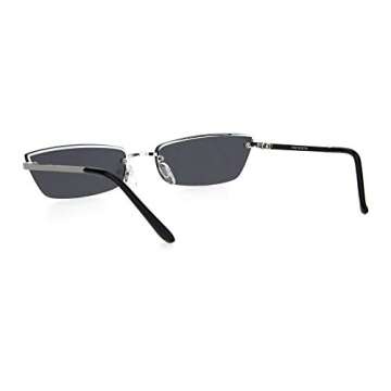Womens Narrow Rectangular Rimless Cat Eye Metal Rim Retro Sunglasses Silver Black