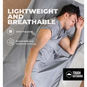 Tough Outdoors Sleeping Bag Liner - Adult Sleep Sack & Travel Sheets for Hotel - Camping Sleeping Bag Liners for Cold Weather - Gray - No Zipper