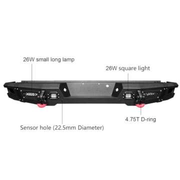 Vijay Rear Bumper Compatible with 2009-2014 Ford F150 (Excluding Raptor) with Lights and D-rings