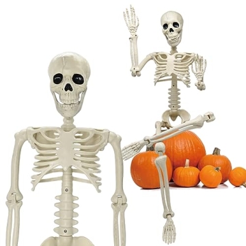 36" Halloween Skeleton Decorations, 3FT Halloween Posable Skeleton Plastic Realistic Human Full Body...