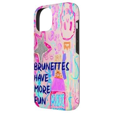 iPhone 14 Aesthetic Brunettes Have More Fun Pink Preppy Watercolor Case