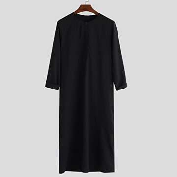 Long Sleeve Men's Muslim Thobe Middle East Saudi Arabic Robe with Pocket Kaftan Shirt Long Gown Clot...