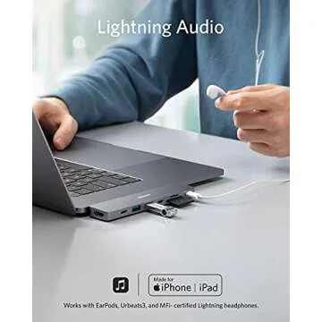 Anker USB C Hub for MacBook, PowerExpand Direct 8-in-2 USB C Adapter Compatible with Thunderbolt 3 USB C Port, 4K HDMI Port, USB C and USB A 3.0 Data Ports, SD Card, Lightning Audio Port