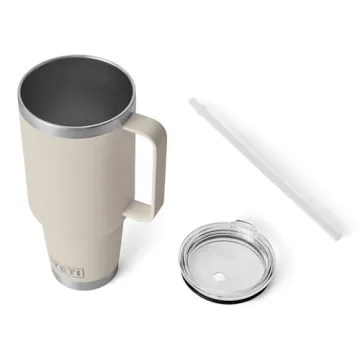 YETI Rambler 42 oz Tumbler with Handle and Straw Lid, Travel Mug Water Tumbler, Vacuum Insulated Cup with Handle, Stainless Steel, Cape Taupe