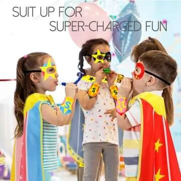 iROLEWIN Star Superhero-Costumes-Cape and Mask for Kids Girls Boys Super Hero Party Gifts Toys as Halloween Dress Up with Bracelets (Yellow Blue)