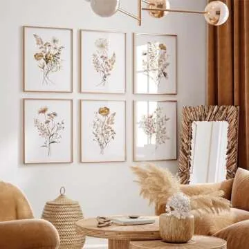 Watercolor Flower Wall Art Set of 6 Botanical Wildflower Wall Decor Boho Neutral Canvas Wall Art Vintage Prints Floral Pictures Minimalist Farmhouse Poster for Room Bedroom 8x10 Inch Unframed