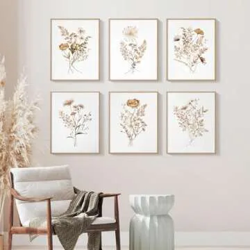Watercolor Flower Wall Art Set of 6 Botanical Wildflower Wall Decor Boho Neutral Canvas Wall Art Vintage Prints Floral Pictures Minimalist Farmhouse Poster for Room Bedroom 8x10 Inch Unframed