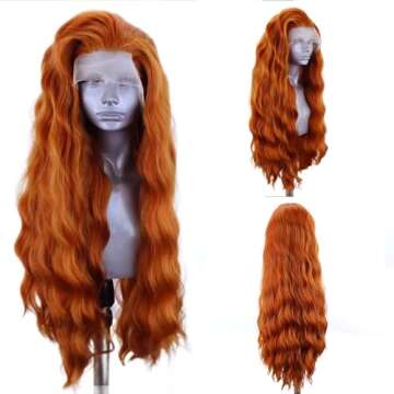 ELESTY 13 * 4 Ginger Orange Hair Synthetic Lace Front Wigs for Women Long Wavy Pre Plucked Natural H...