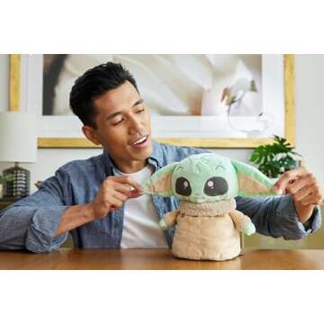 Mattel Star Wars Jumping Grogu Plush Toy with Sounds & Jump Action, Soft Doll