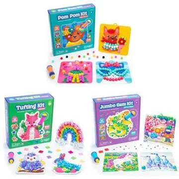 Educational Insights Pom Pom Kit, Tufting Kit and Jumbo Gem Art Kit, Set of 3 Art Kits