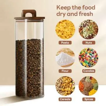 HFIOUDEI Glass Storage Containers With Lids, 3 Set of 67oz Food Jars With Acacia Wood Lids, Glass Canister for Pantry Oat Spaghetti Pasta Cookie Flour Cereal Rice Sugar Tea Coffee Beans