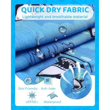 maamgic Boys Swim Trunks with Compression Liner Toddler Boy Swimsuit Quick Dry 4-Way Stretch Swimming Trunks Swim Ring Shark Blue 5-6 Years