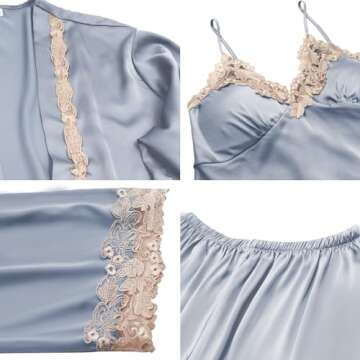 SAPJON Womens Pajama Sets 5PCS Silk Pajamas for women Cute Sleepwear Loungewear Satin Pajamas Sets for Women Soft Grey