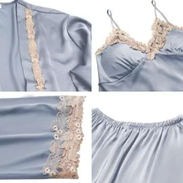 SAPJON Womens Pajama Sets 5PCS Silk Pajamas for women Cute Sleepwear Loungewear Satin Pajamas Sets for Women Soft Grey