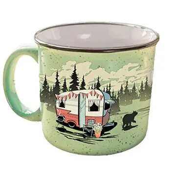 Ceramic Coffee Mug - 15 oz Retro Inspired Camping Mug - for Hot & Cold Drinks - Works as a Tea, Soup...