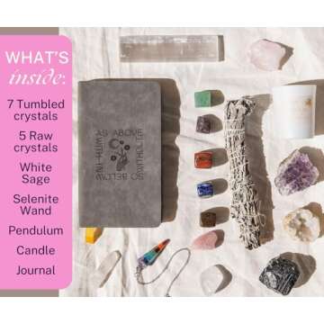 Crystals and Stones - 17pc Chakra Stones, Gemstones and Crystals. Meditation Accessories, Healing St...